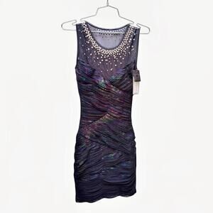 BCBG Maxazria Camira Sleeveless Black Mini Bodycon Dress Studded Rhinestone NWT